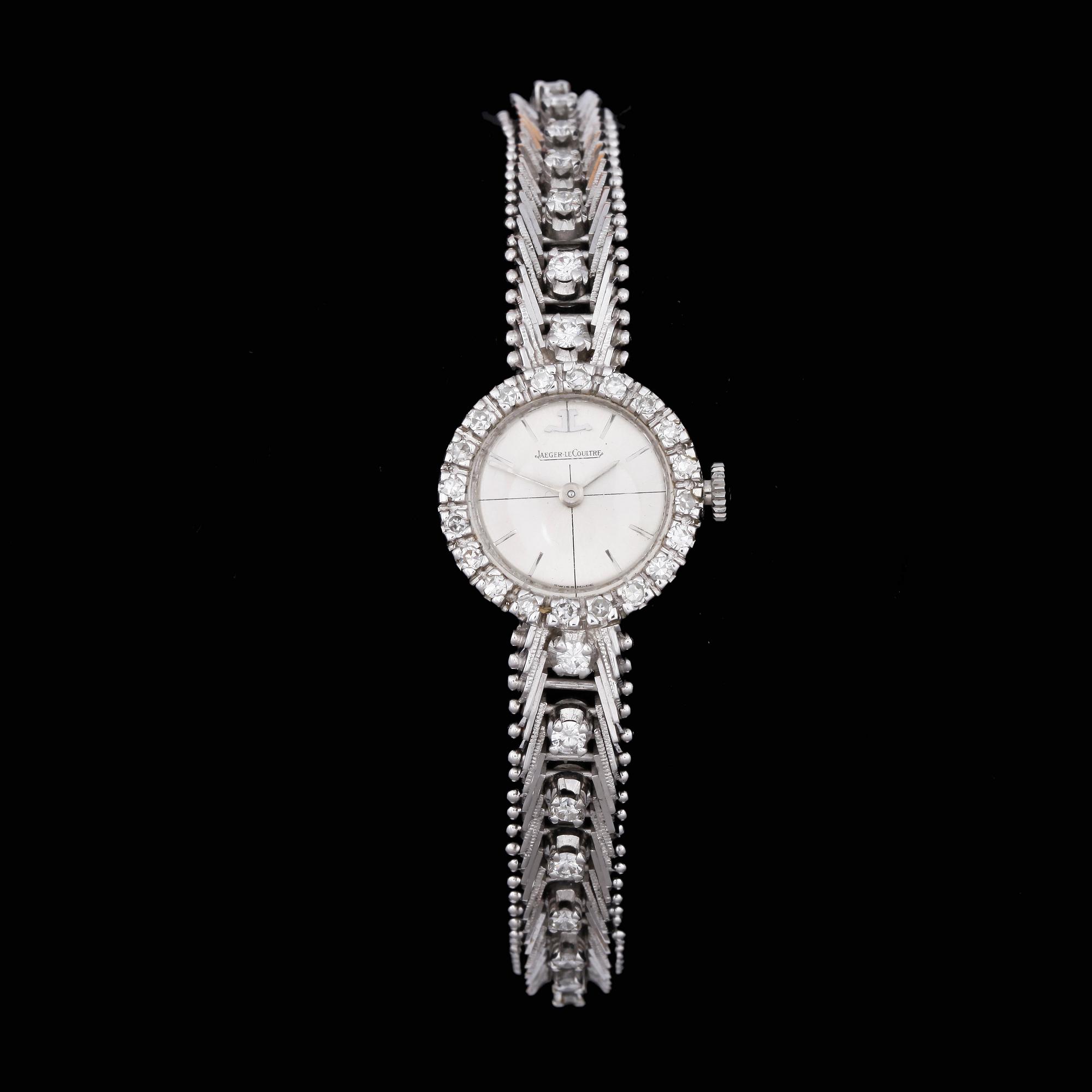 ARMBANDSUR, dam, Jaeger-LeCoultre, 18k vitguld med diamanter tot ca1,08ct. 1970-tal. Vikt ca28,8g.