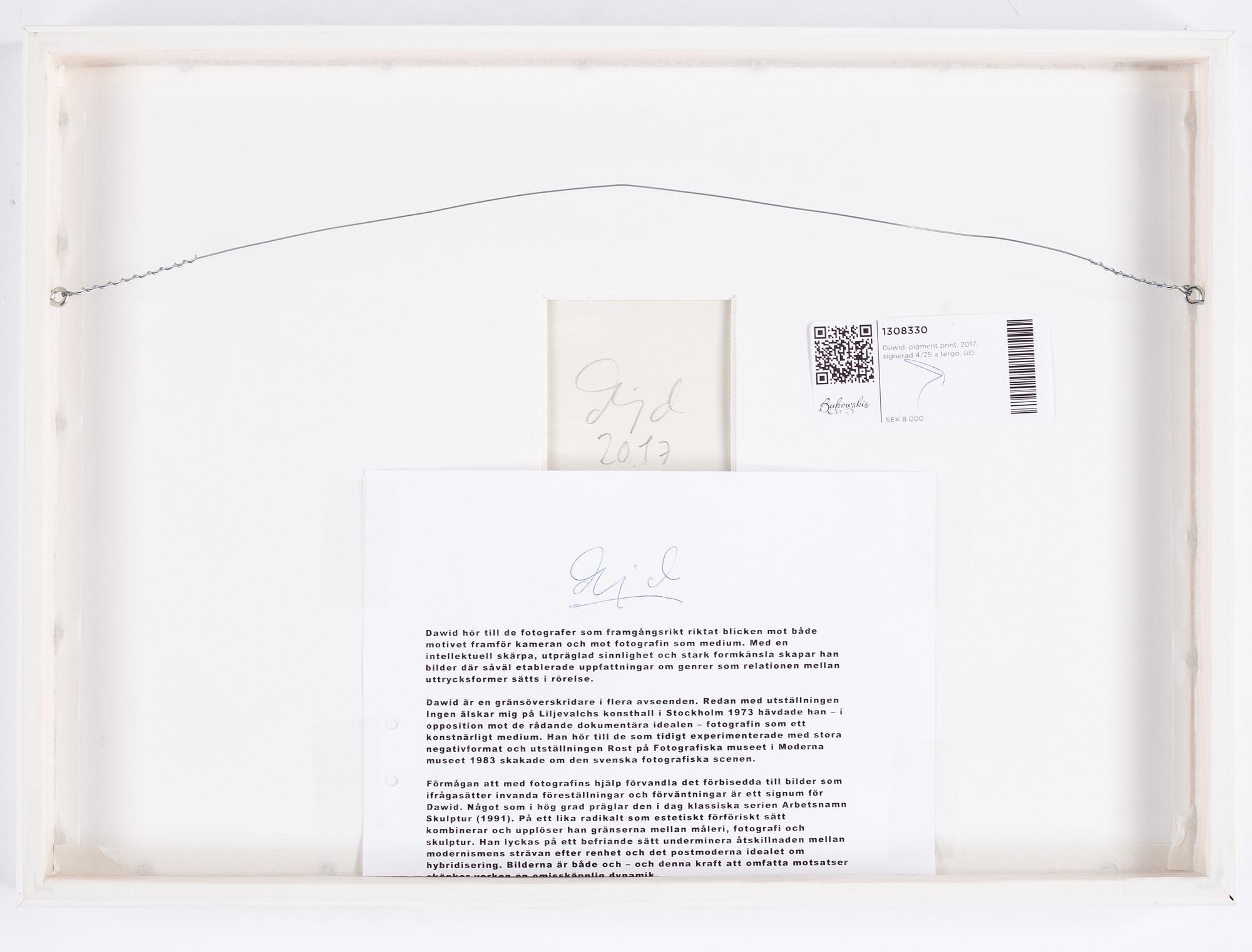 Dawid, pigment print, 2017, signed 4/25 verso.