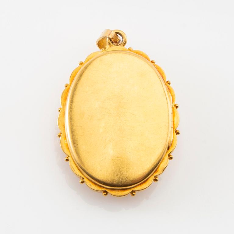 Berlock 18K guld med seedpärlor och rosenslipade diamanter, Frankrike omkring år 1900.
