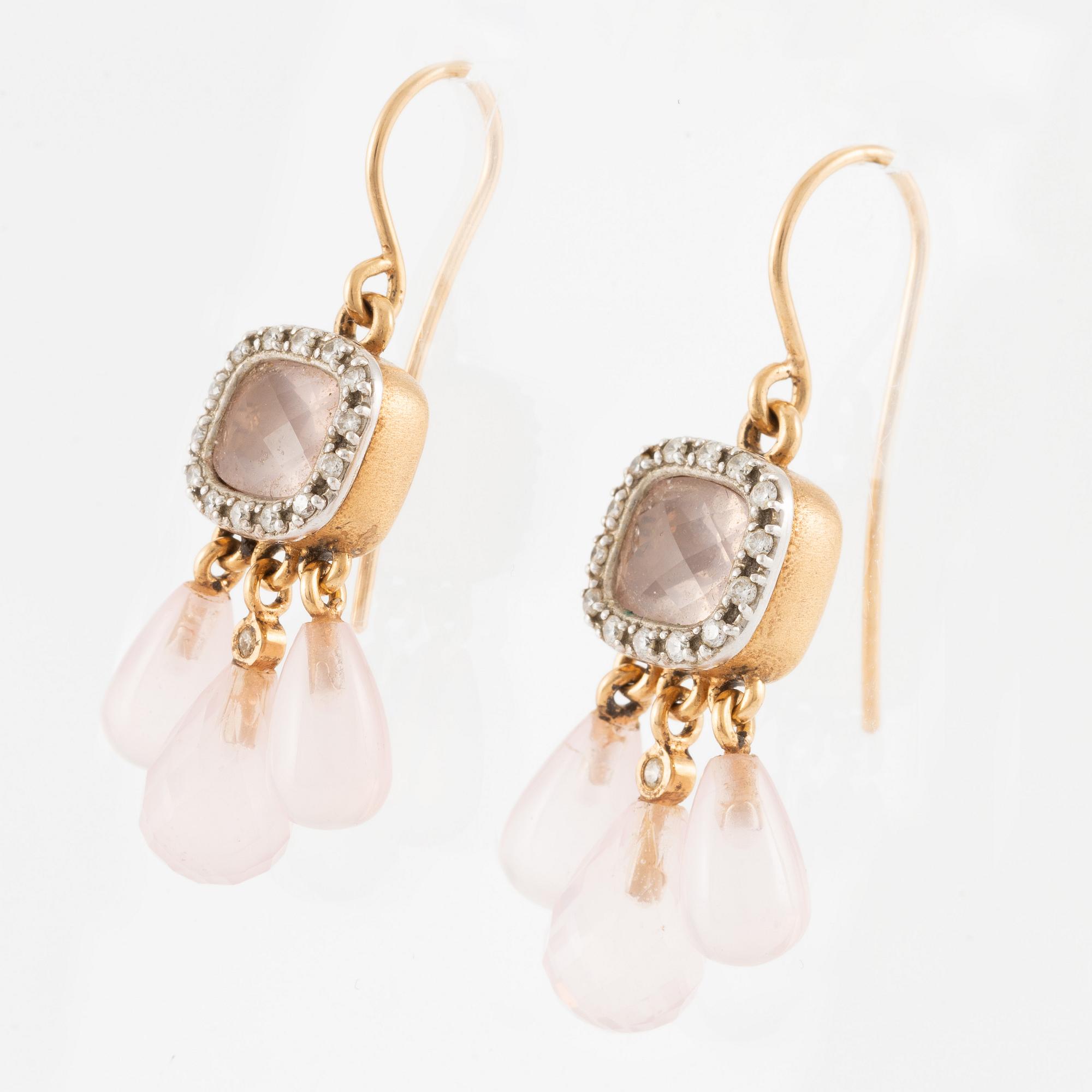 Charlotte Lynggaard, Ole Lynggaard, earrings, a pair, 18K gold with rose-tinted stones and brilliant-cut diamonds.
