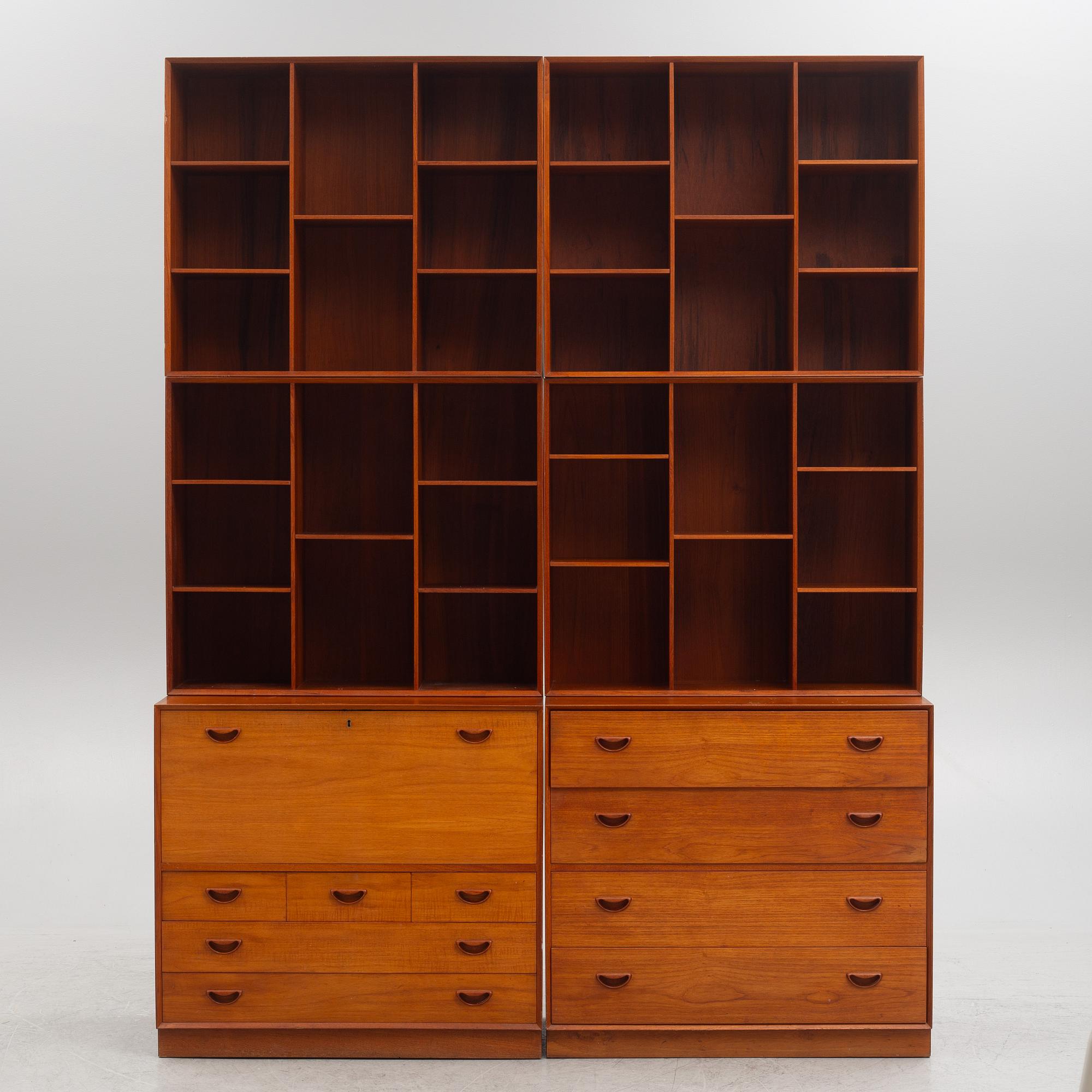 Peter Hvidt & Orla Mølgaard Nielsen, a pair of bookcases/a shelving system, Søborg møbler, Denmark, 1960's.