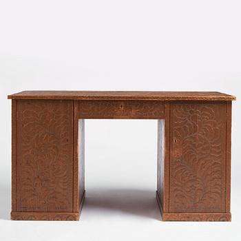 Otto Wretling, tillskrivet, skrivbord, "partner's desk", med två stolar, tidigt 1900-tal, jugend.