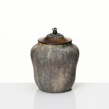 Patrick Nordström, a stoneware vase with bronze cover, Royal Copenhagen, 1918.