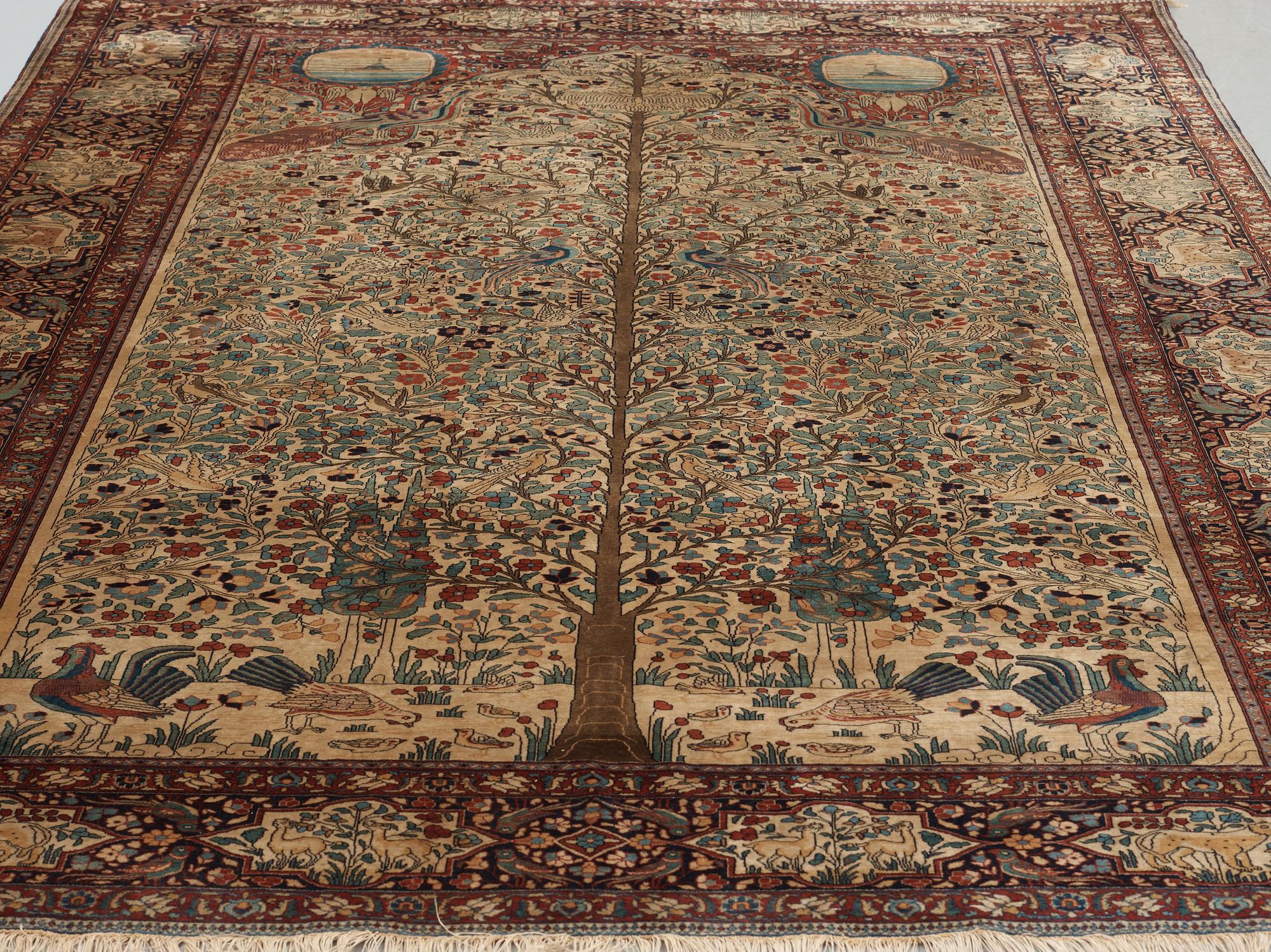 SEMIANTIK KESHAN/SAROUK FIGURAL, möjligen Kazwin eller Indien (Rajastan). 297,5 x 231 cm.