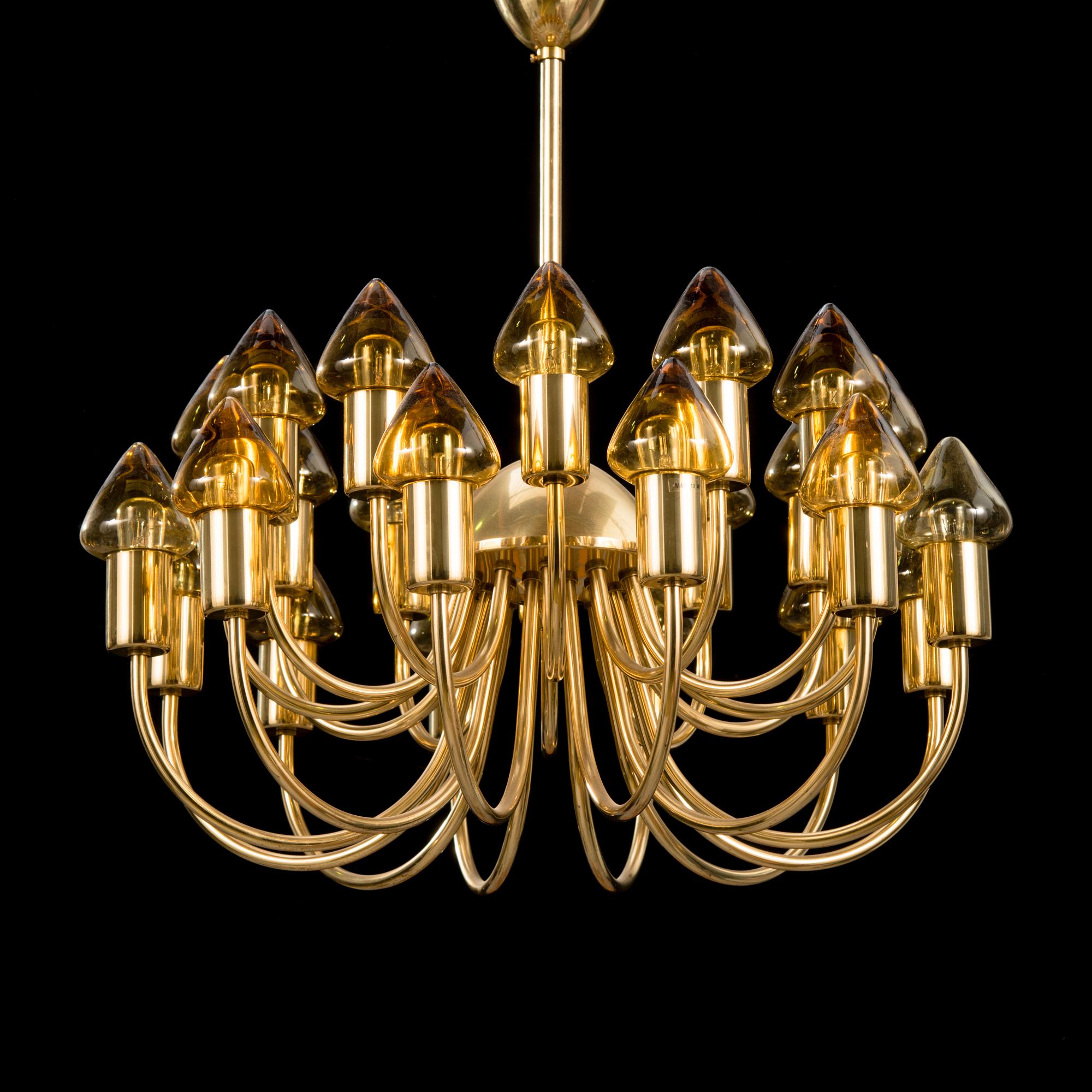 HANS-AGNE JAKOBSSON, A brass chandelier, model T 808, Markaryd, Sweden, late 20th Century.