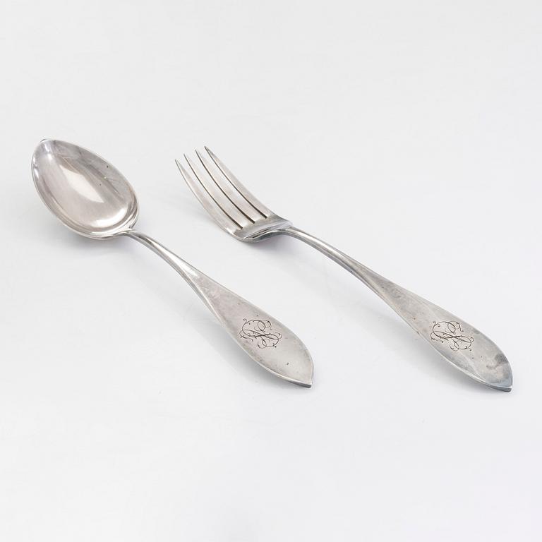 A pair of Polish silver serving cutlery, Warsaw, 1931-63.