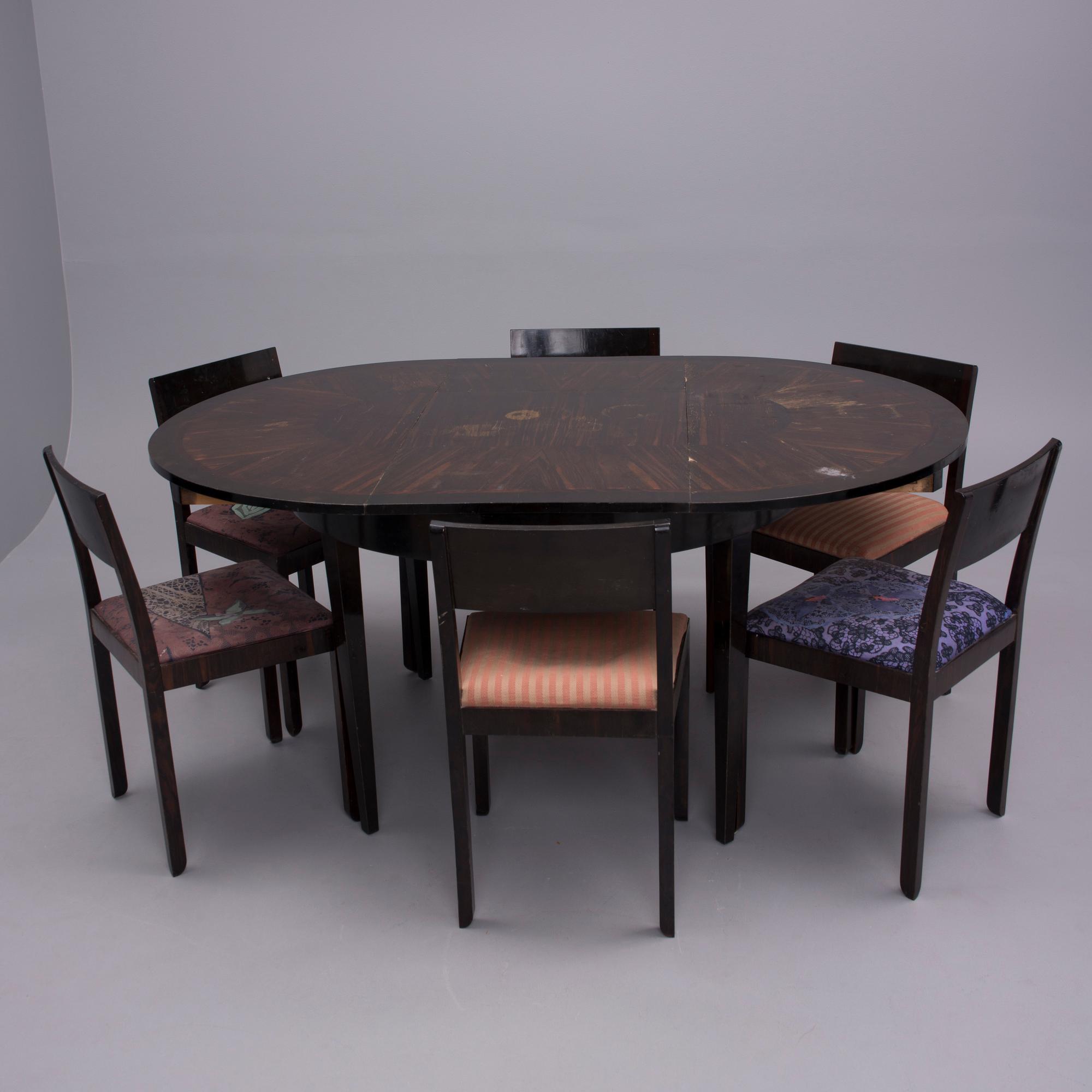 MATBORD samt STOLAR, 6 st, art déco, 1920-tal.