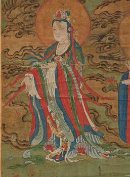 Two Chinese scroll paintings of Heavenly and Earthly Deities from the Water-Land Ritual, late Qing dynasty.