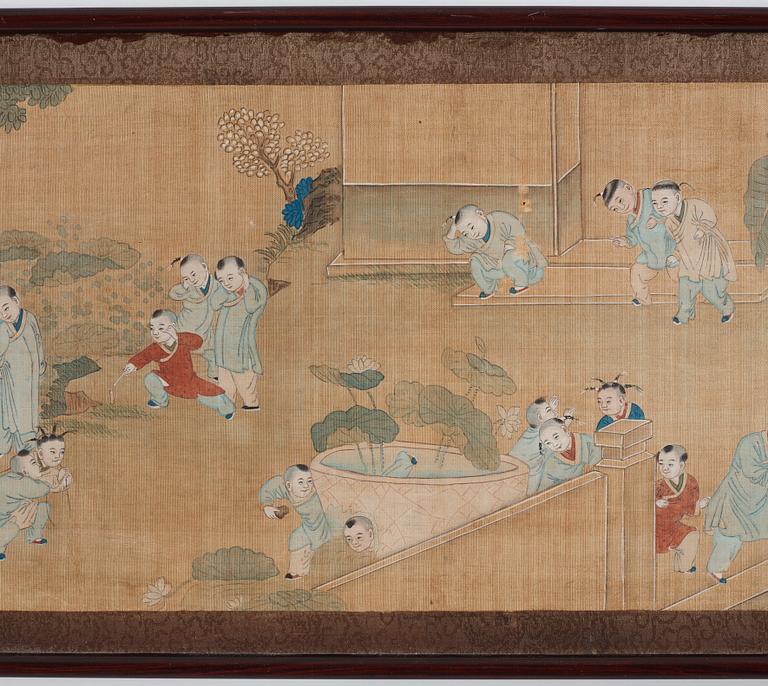 A Chinese painting, ink and colour on silk, Qing dynasty, 19th century.