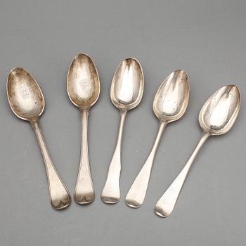 MATSKEDAR, 5 st, silver, bla Lars Boye och Petter Eneroth, Stockholm, 1700-tal. Tot ca 286 gram.