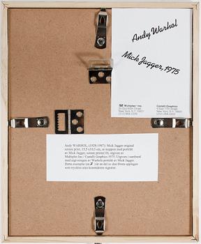 ANDY WARHOL efter, 2 st, färgoffsettryck, ANNOUNCEMENT CARD, Mick Jagger, 1975.