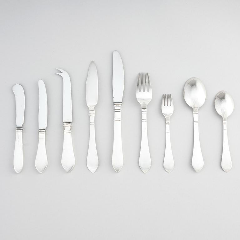 Georg Jensen, a set of 111 pcs of 'Continental' sterling silver flatware, Copenhagen, most pieces post 1945, Swedish import marks.