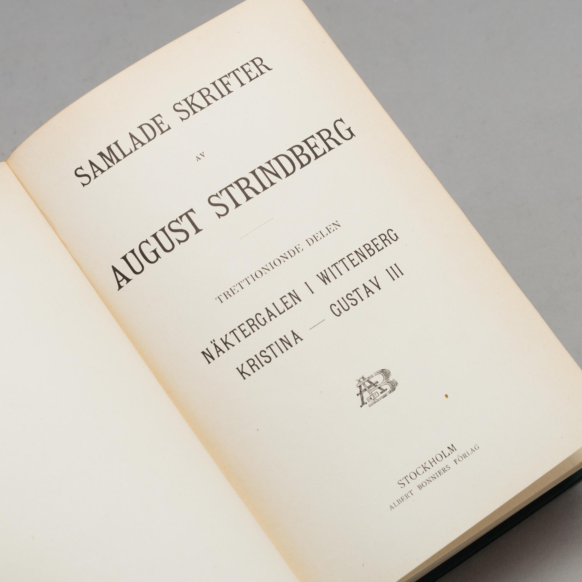 AUGUST STRINDBERGS SAMLADE VERK, 55 vol, Albert Bonniers förlag, Stockholm 1912-1919.
