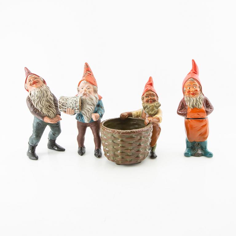 Gnomes 9 pcs mostly Germany mid/second half of the 20th century painted terracotta.
