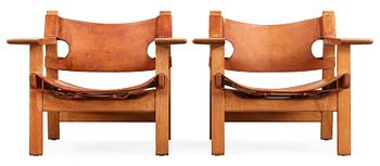 88. A pair of Børge Mogensen oak and leather 'Spanish Chair' by Fredericia Stolefabrik, Denmark.