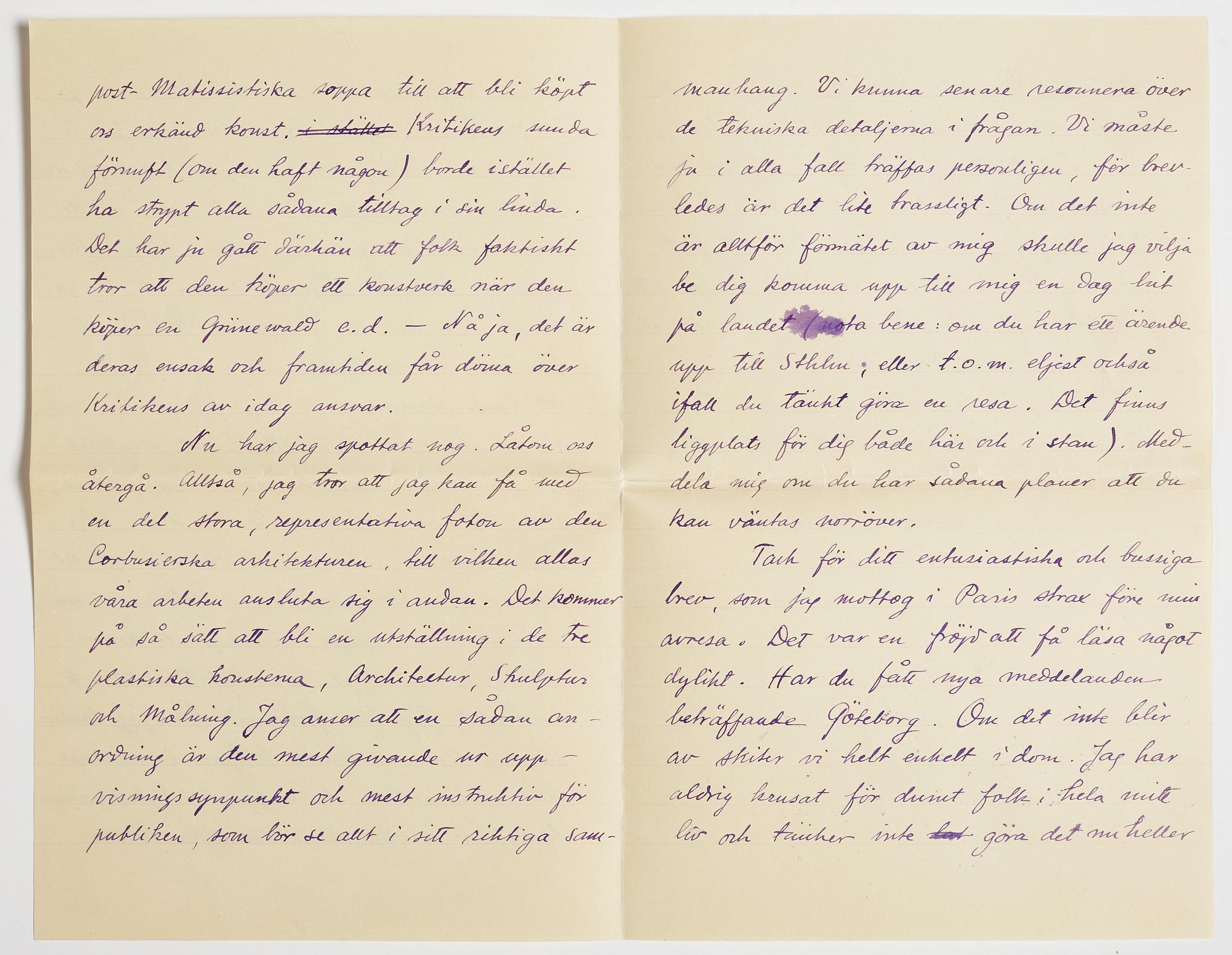 LETTER from Otto G. Carlsund to GAN (Gösta Adrian-Nilsson) in Lund, dated Stjärnhof 28.6.(19)28.