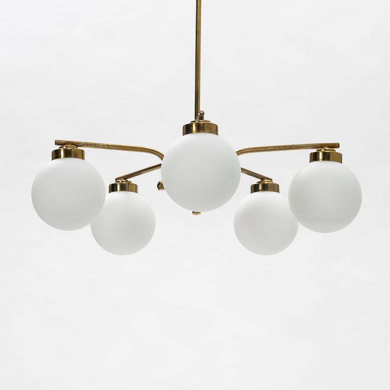 A brass and glass ceiling lamp, mid 20th Century.