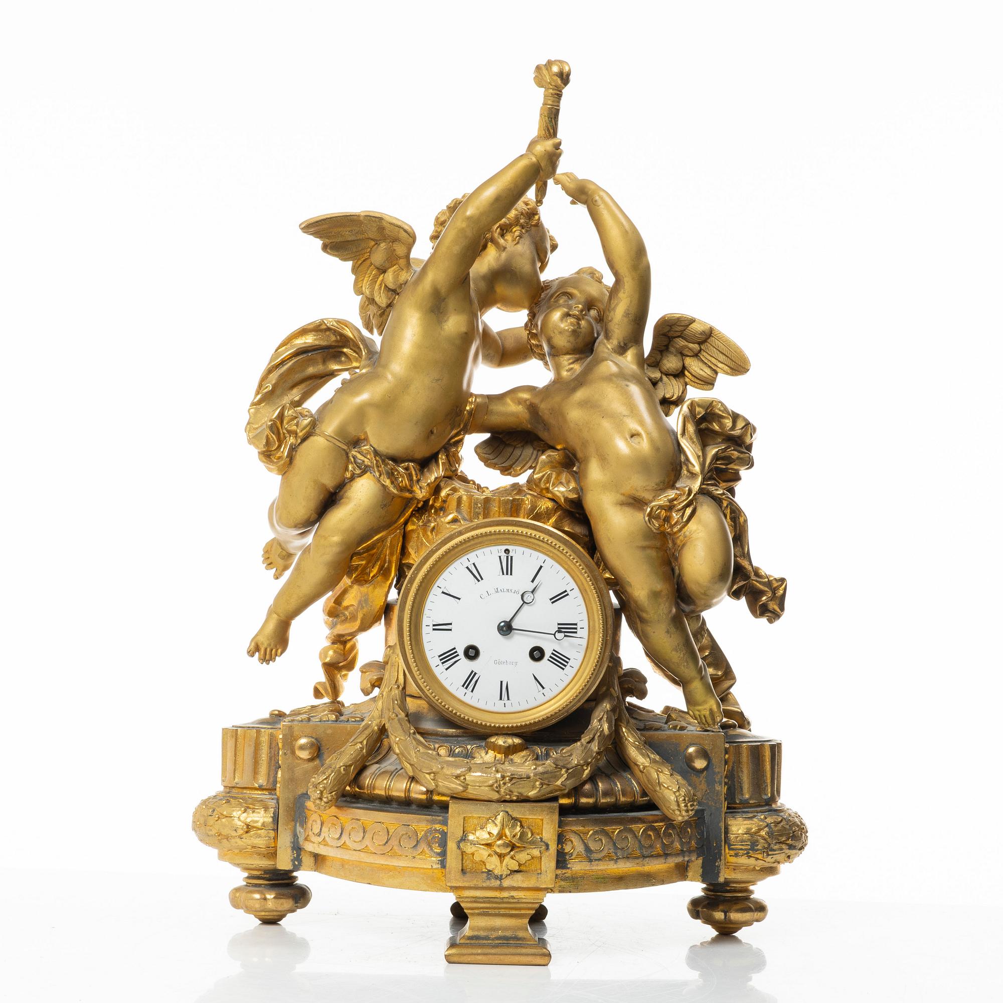 Table pendulum clock, C.L Malmsjö, Gothenburg, Louis XVI style, circa 1900.