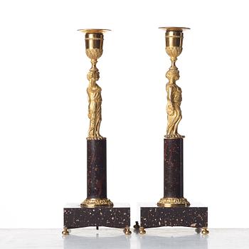 A pair of late Gustavian candlesticks, early 19th century.