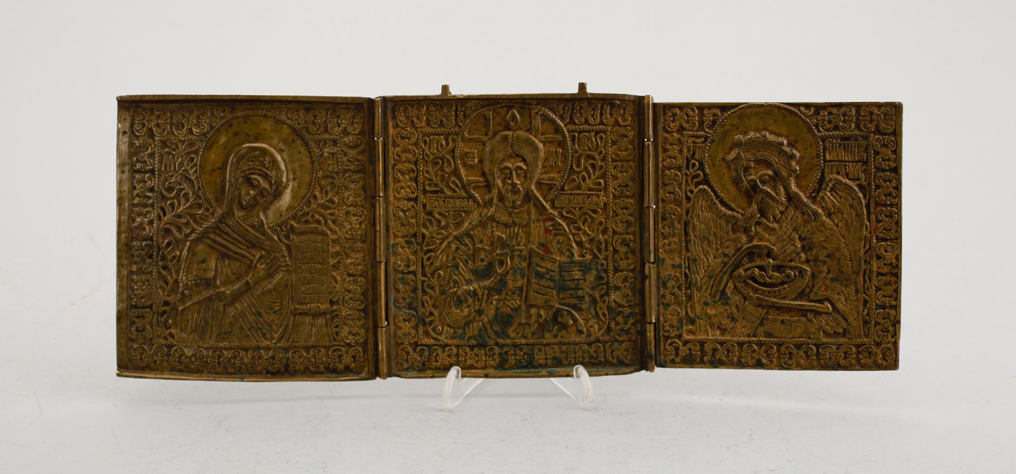 TRIPTYK, mässing, sannolikt grekisk-ortodox, 1700-/1800-tal.
