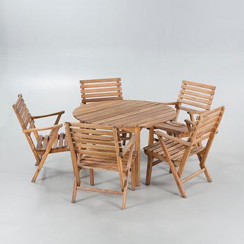 A garden group of 6 pcs, designed by Carl Malmsten for Igelstaverken AB, Sweden, second half of the 20th century.