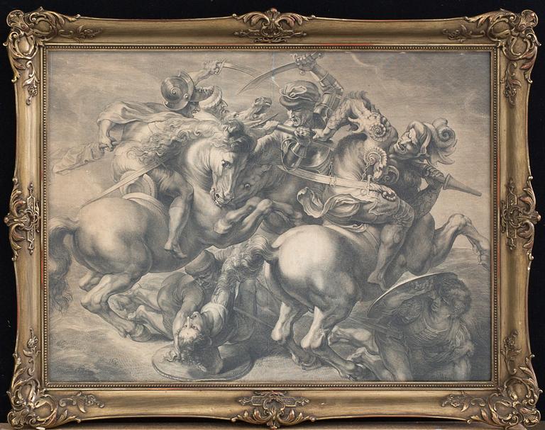 GÉRARD I EDELINCK, engraving on paper, circa 1660, after Peter Paul Rubens after Leonardo da Vinci. Signed in the plate.