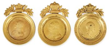 Three Medallions, gilt bronze. Empire.