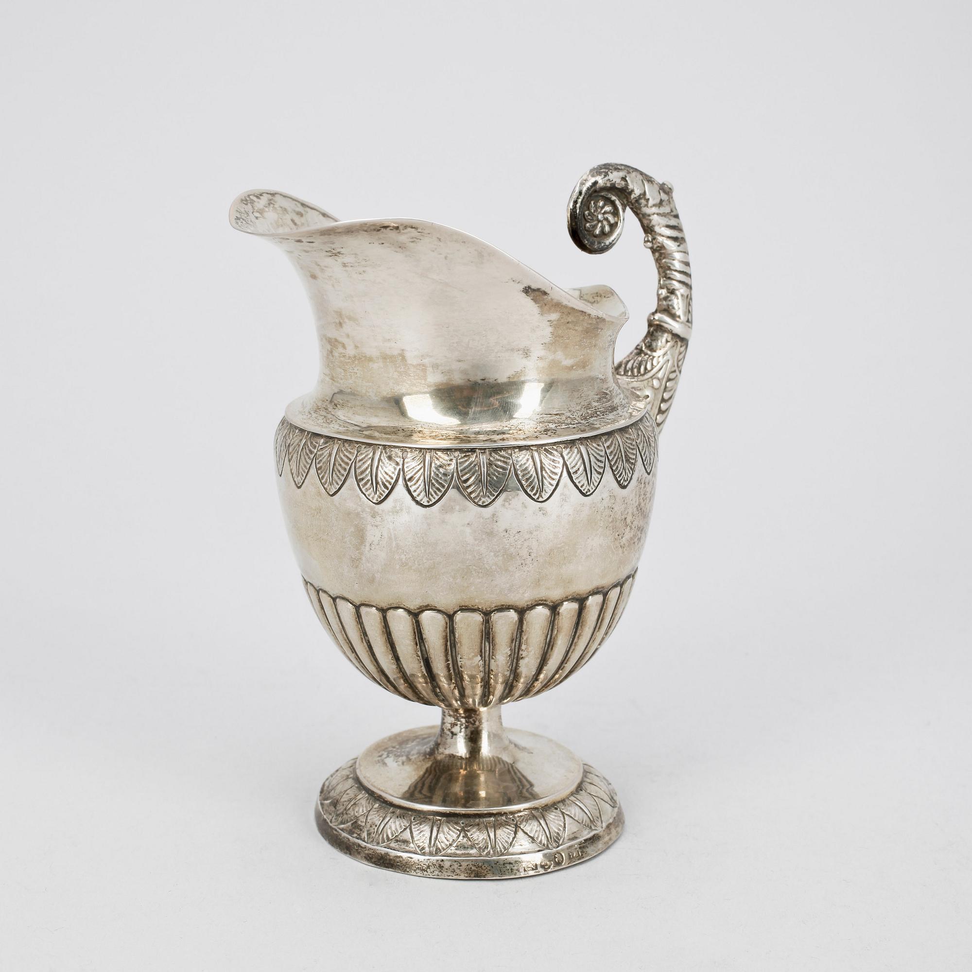 GRÄDDKANNA, silver, senempire, Christoffer Nordin, Hudiksvall, 1839, vikt ca 131g.