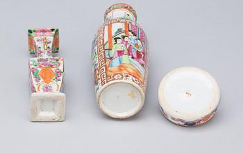 VASER OCH DOSA 2+1 st,  porslin, bl.a Kanton 1800-tal.