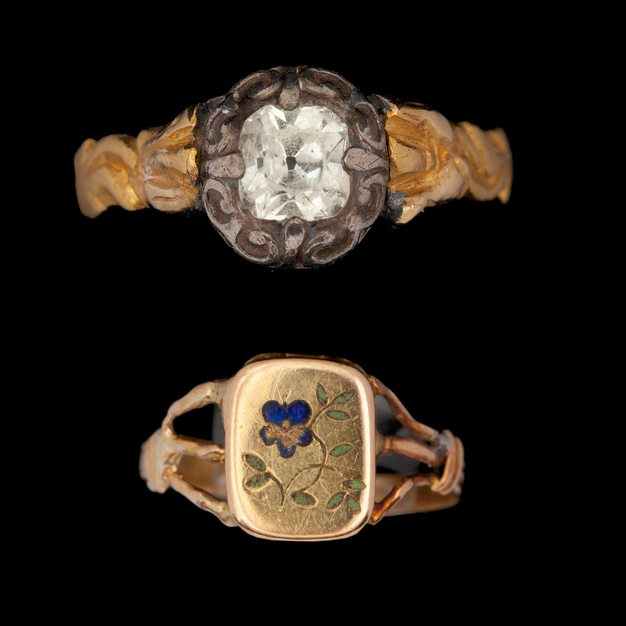 RINGAR, 2 st, 23K samt 18K guld. Tot vikt ca 6,7g.