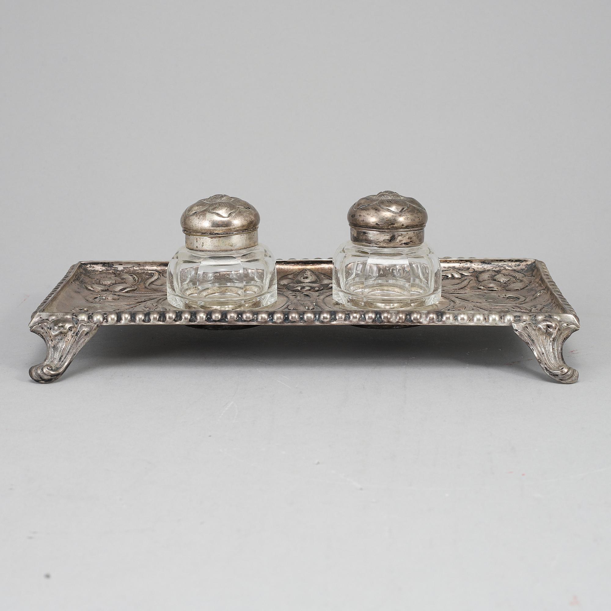 A silver and glass inkwell, Henrik Möller, Trondheim, Norway.