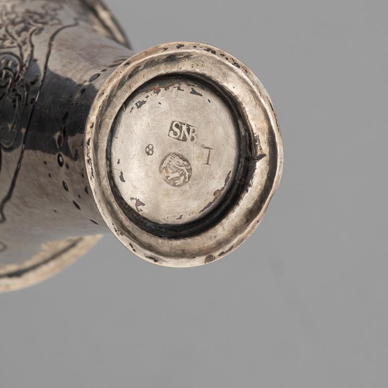 Bägare, 3 st, silver, bl a Sven Nyberg, Varberg 1769.