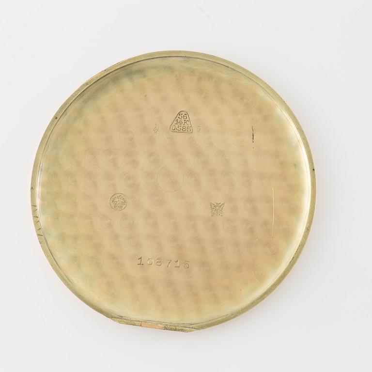Fickur, savonett, 14K guld, 56 mm.
