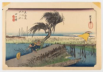 Utagawa Hiroshige II, efter, träsnitt, sju stycken.