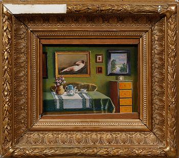 OKÄND KONSTNÄR, olja på pannå, otydligt signerad, 1900-talets början.