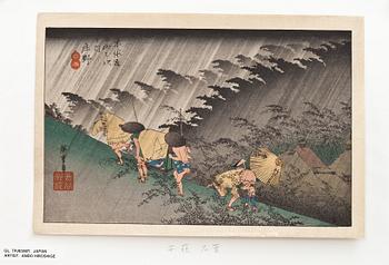 TRÄSNITT, 2 st. Japan, Hokusai och Hiroshige. Omkring 1900.