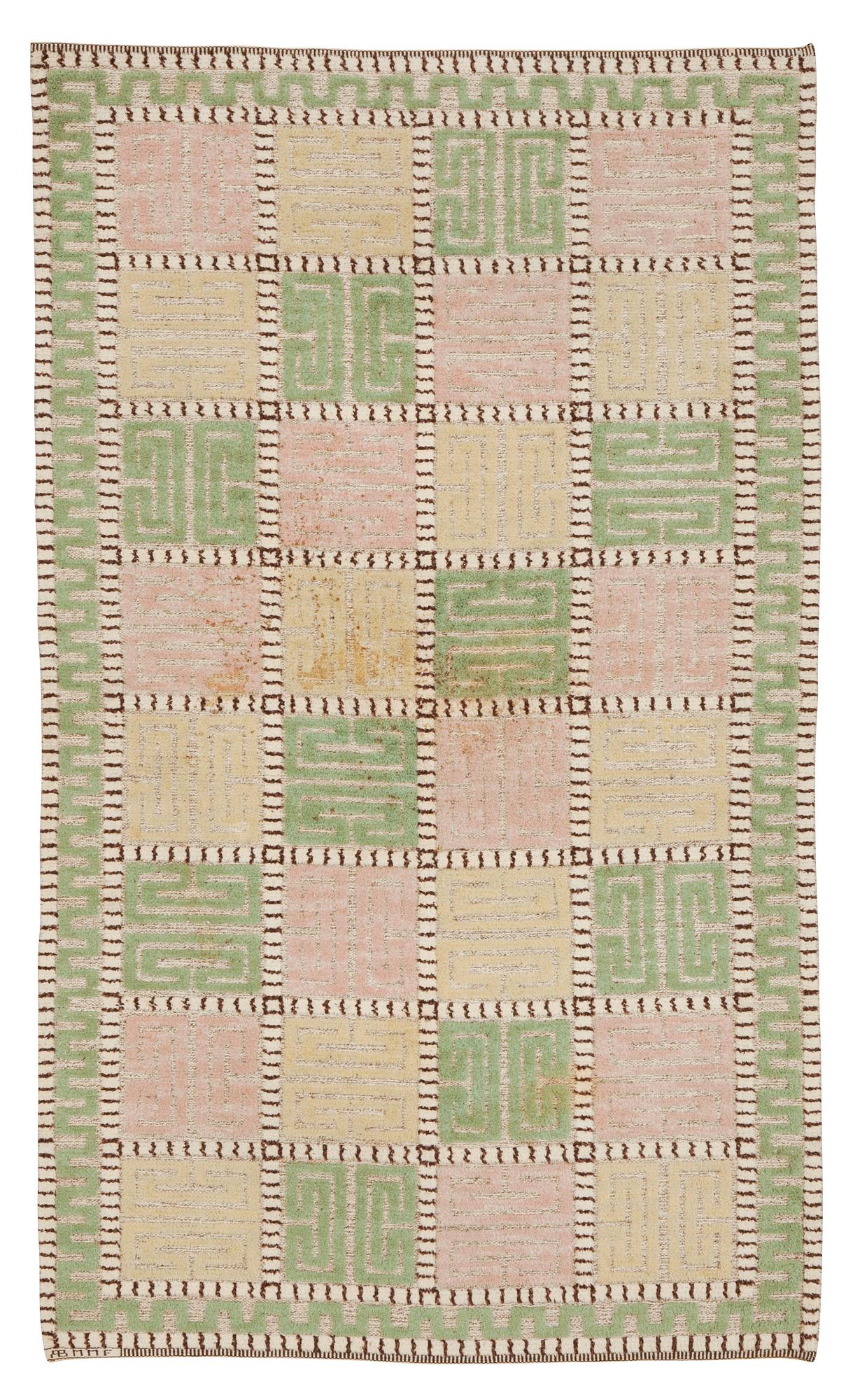 CARPET. "Ursula". Knotted pile in relief. 278,5 x 164 cm. Signed AB MMF.