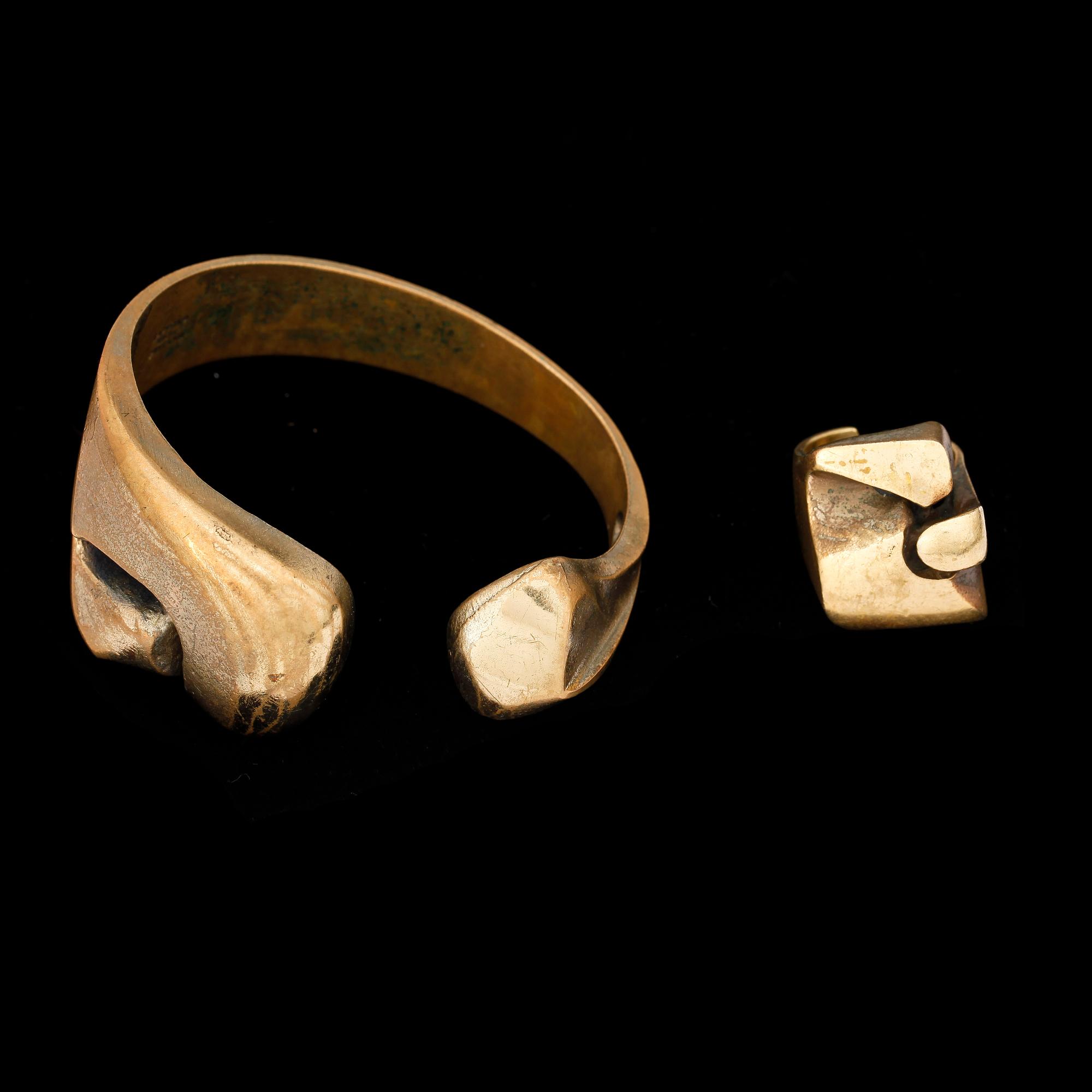 ARMRING samt RING, brons, "Lapponia", Björn Weckström. Finland.