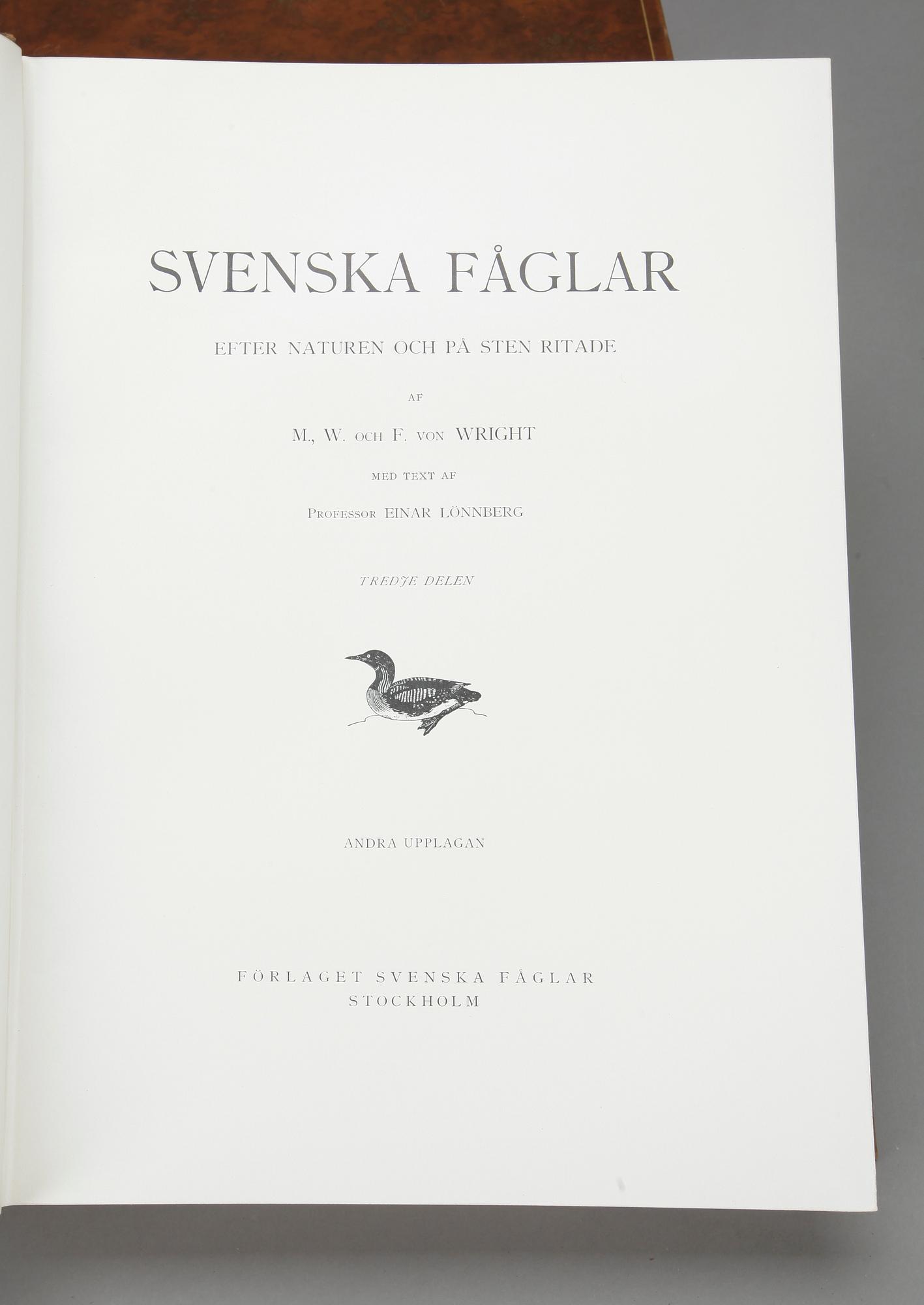 M, W. OCH F. VON WRIGHT, "Svenska fåglar", numrerad 263, Stockholm 1927-29.