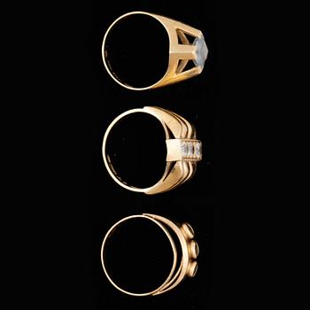 RINGAR, 3 st, 18k guld med diverse stenar. Vikt ca 8,5 gram.