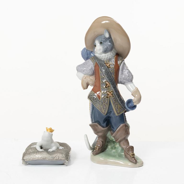 Lladró, figuriner, 4 st, "Prince of the elves", "Enchanted prince", "Puss in boots", "Hans och Greta", Spanien.