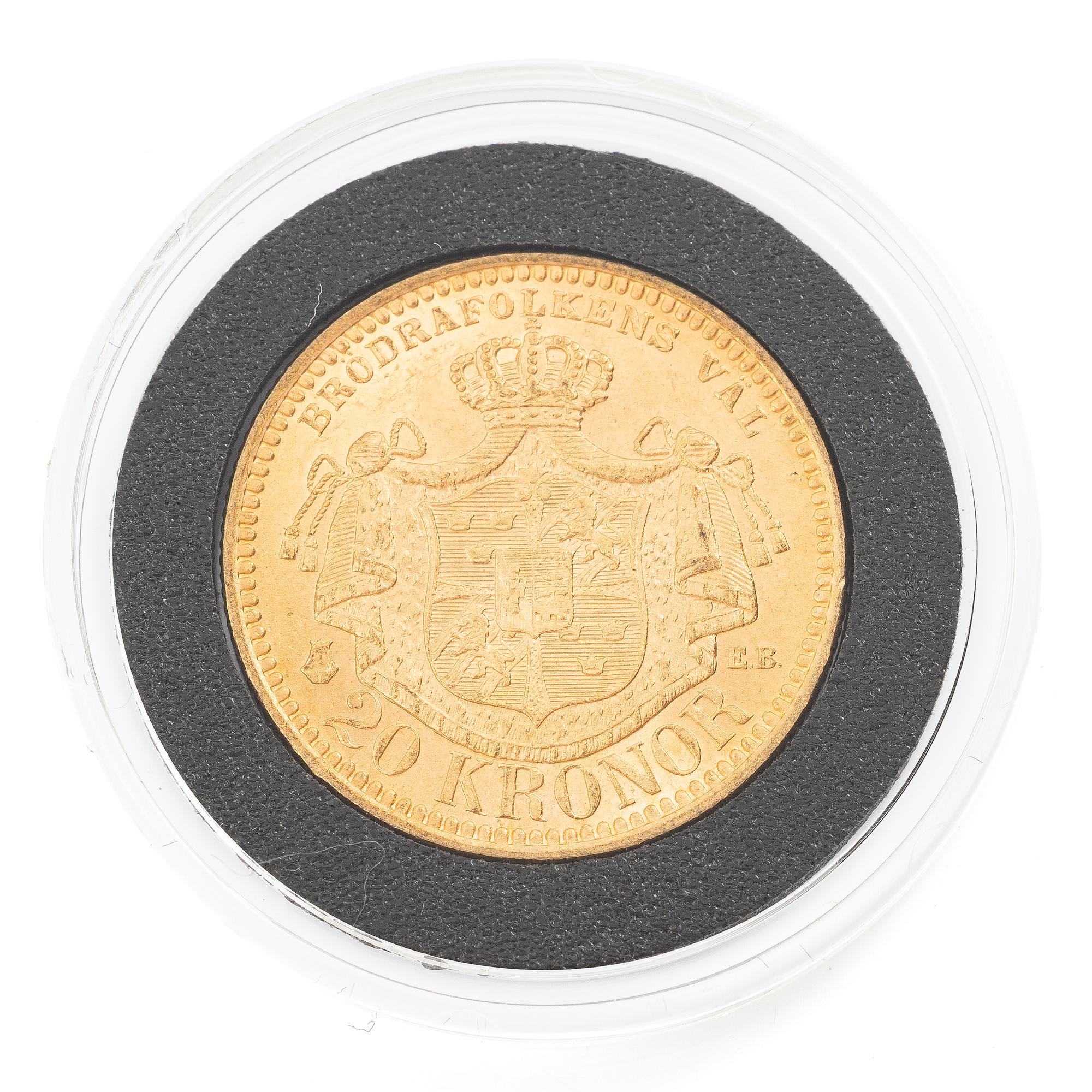 Guldmynt, Sverige, Oscar II 20 kronor, 1889.