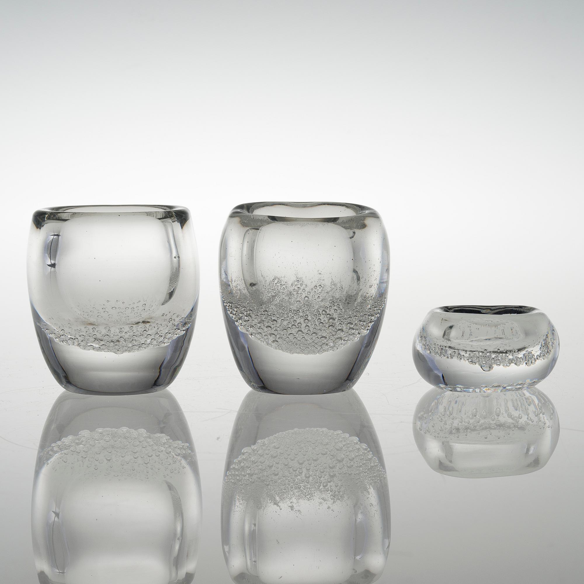 KAJ FRANCK, BOWLS, 3 pcs, glass, signed K. Franck Iittala.