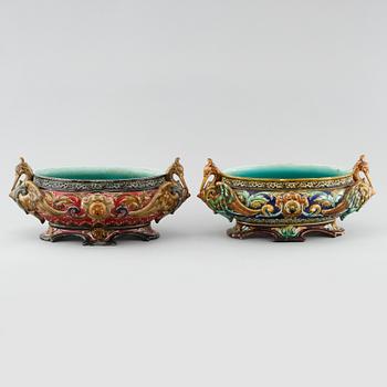 Two majolica jardinieres from Rörstrand, made in the late 19th century.