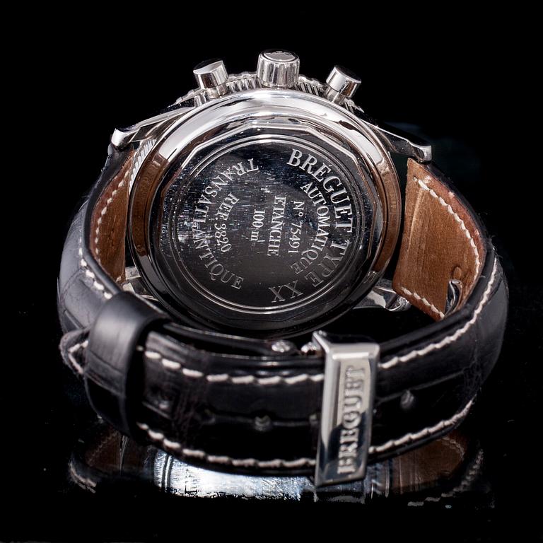 ARMBANDSUR, Breguet Type XX Transatlantique, chronograph, stål. Original box, garantikort, manual. 2008.