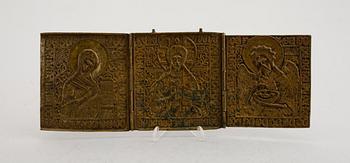 TRIPTYK, mässing, sannolikt grekisk-ortodox, 1700-/1800-tal.