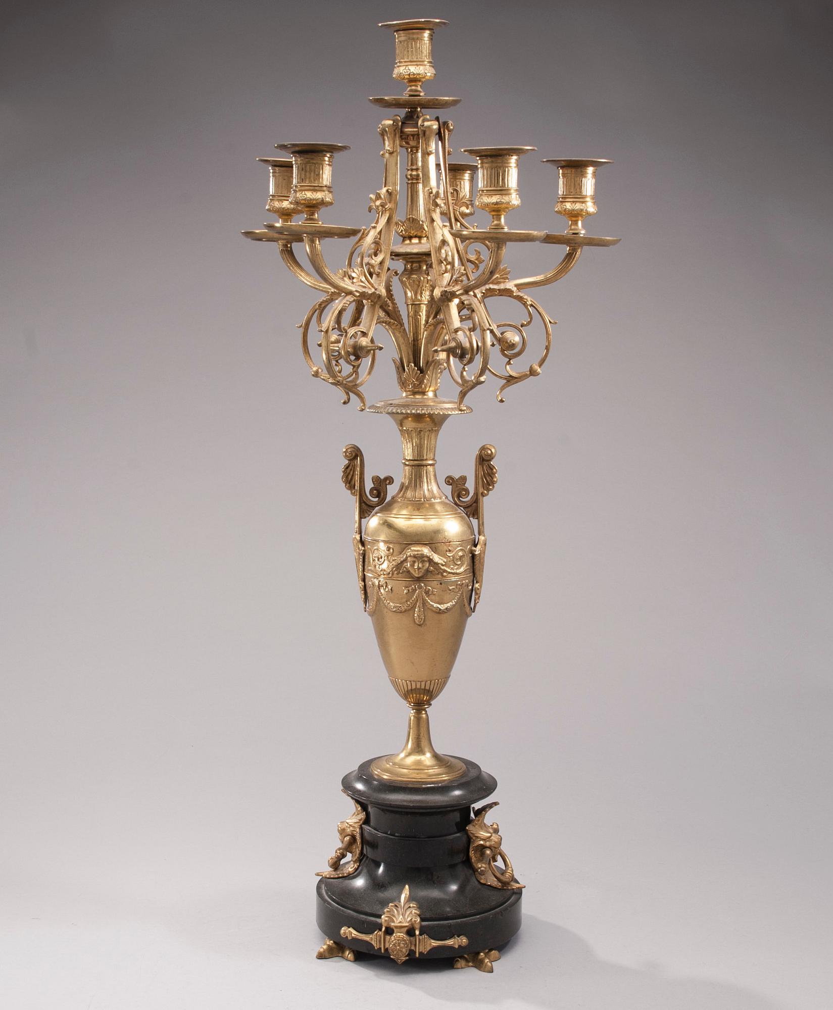 KANDELABER, FÖR 6 LJUS, empirestil, 1800-talets slut.