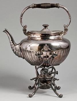 TEKANNA PÅ RECHAUD, nysilver, A.G. Dufva. Tidigt 1900-tal.