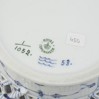 A 'Blue Fluted Full Lace' porcelain fruit basket with stand, Royal Copenhagen, model 1052 and 1098, 1898-1923.