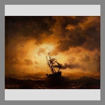 MARCUS LARSON, SHIP AT SUNSET.